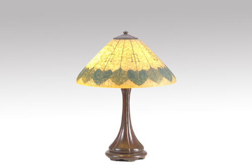 Appraisal: HANDEL Table lamp its acid-etched shade obverse painted with an