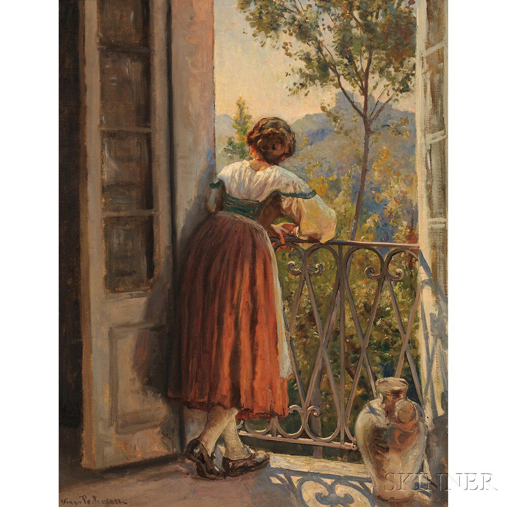 Appraisal: Viggo Pedersen Danish - Woman at a Balcony Window Signed