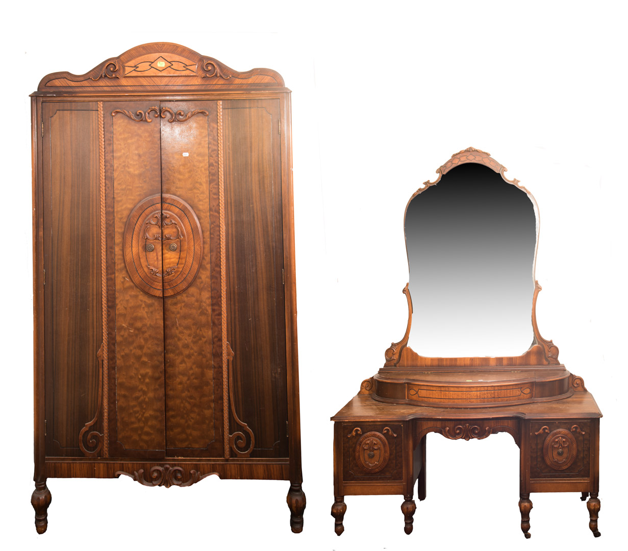 Appraisal: Jacobean style vanity and wardrobe