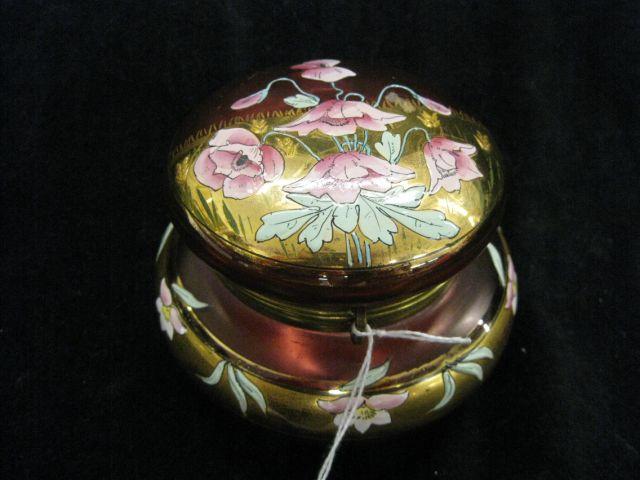 Appraisal: Victorian Art Glass Dresser Box cranberry satin with enameled floral