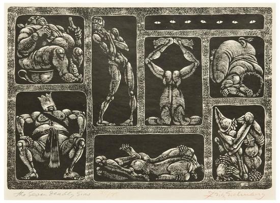 Appraisal: Fritz Eichenberg - The Seven Deadly Sins Wood-engraving signed in