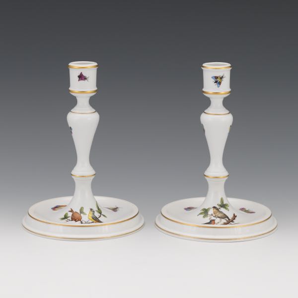 Appraisal: HEREND PAIR OF PORCELAIN CANDLESTICKS ROTHSCHILD BIRDS PATTERN x Porcelain