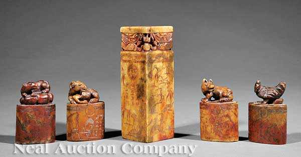 Appraisal: A Group of Four Chinese Carved Soapstone Zodiac Seals each