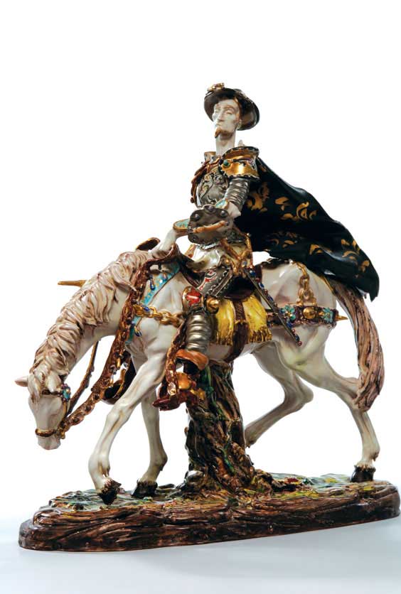 Appraisal: ITALIAN SCULPTURE OF DON QUIXOTE Italian glazed ceramic sculpture by