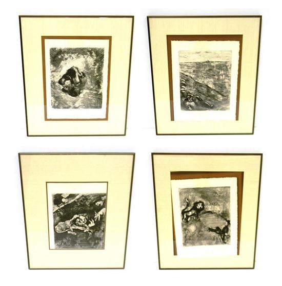 Appraisal: Four etchings by Marc Chagall Russian-French - from Les Fables