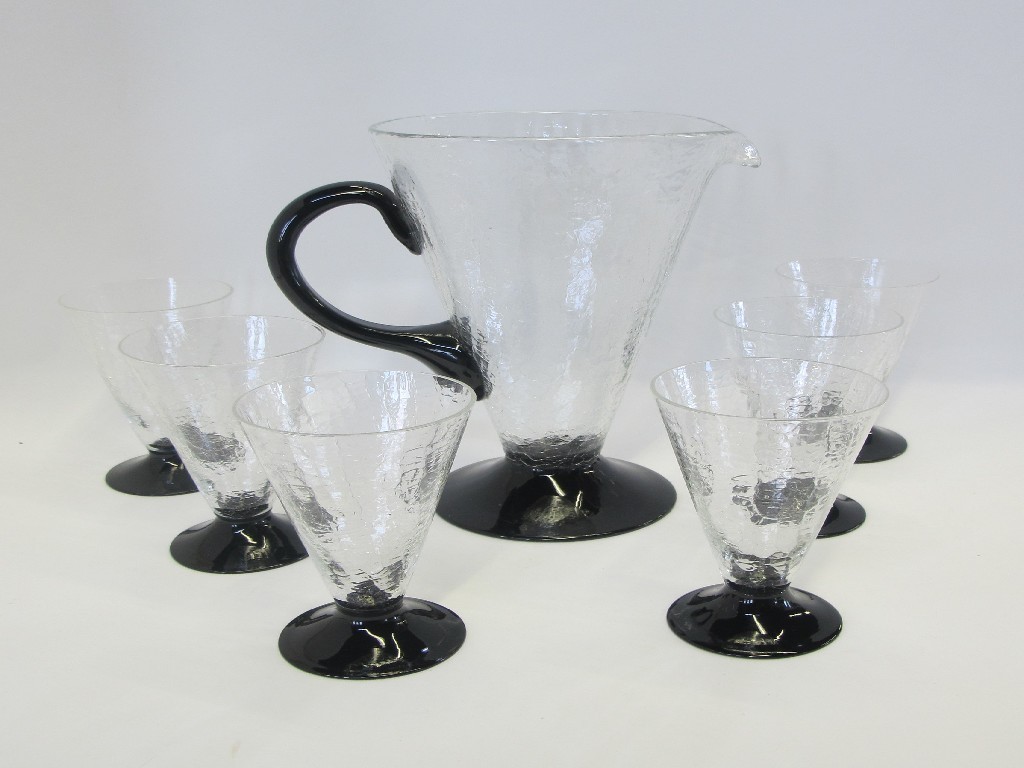 Appraisal: Art Deco crackle glass lemonade set