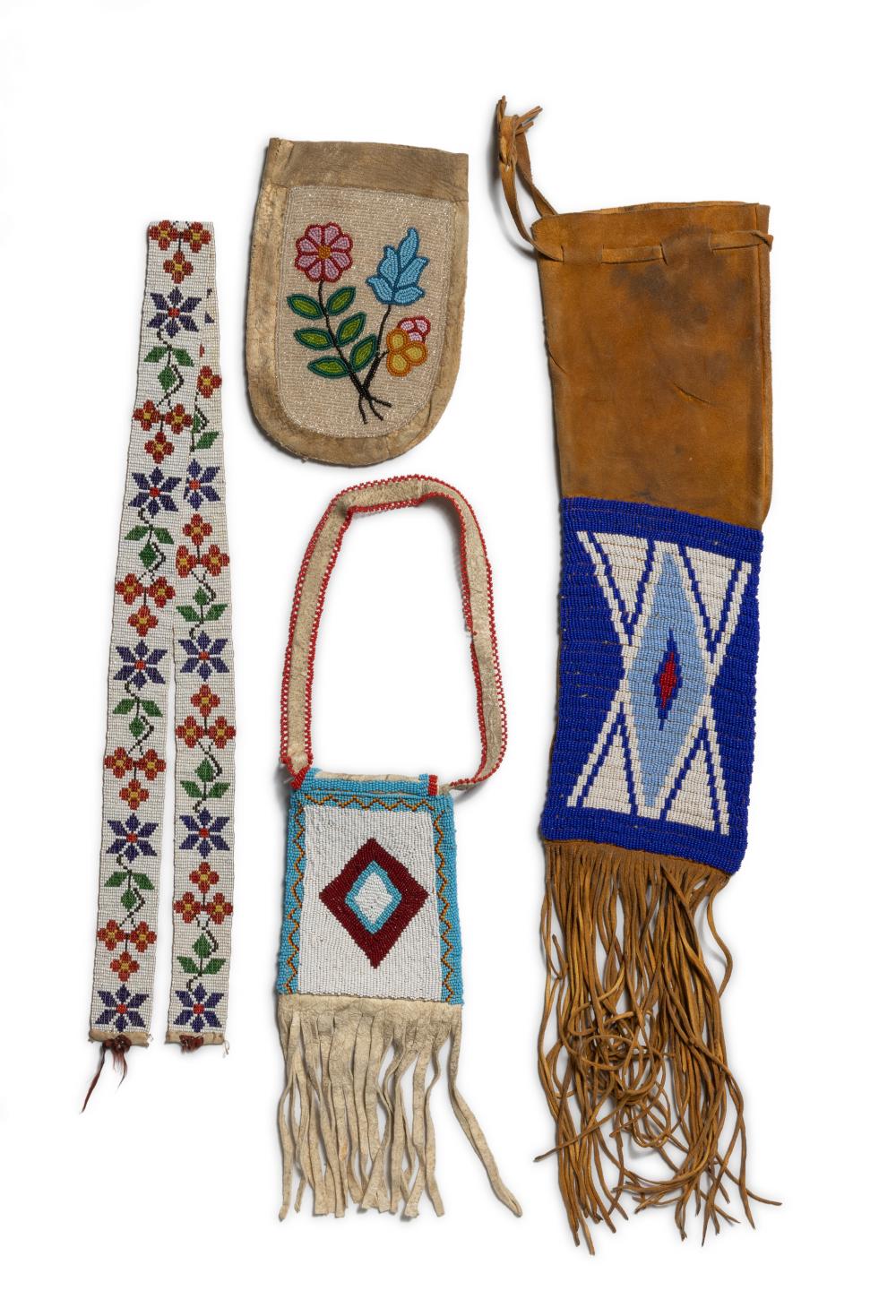 Appraisal: A group of Native American beaded hide items Second Half