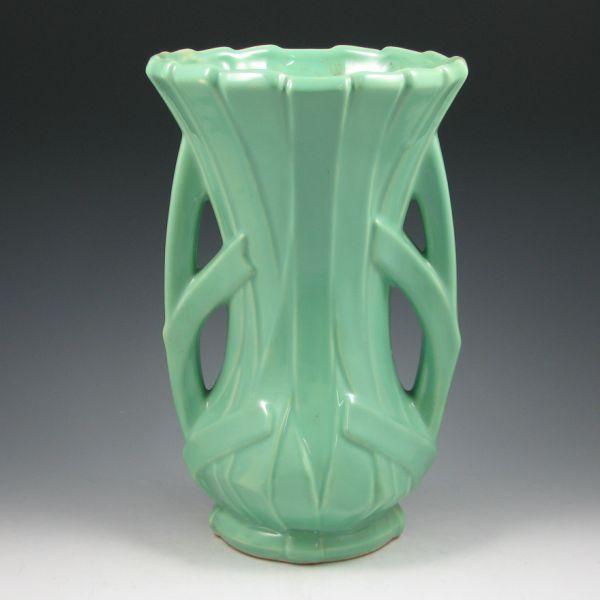 Appraisal: McCoy vase with handles in blue-green gloss Marked McCoy USA