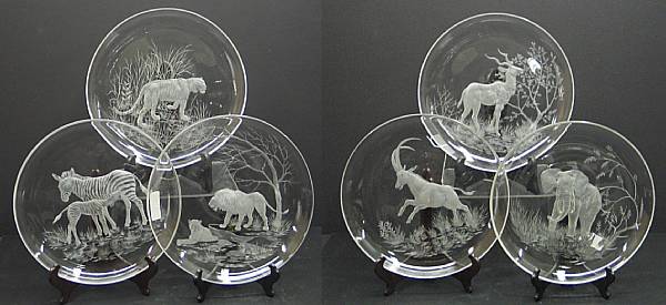 Appraisal: A set of six intaglio engraved glass plates of African