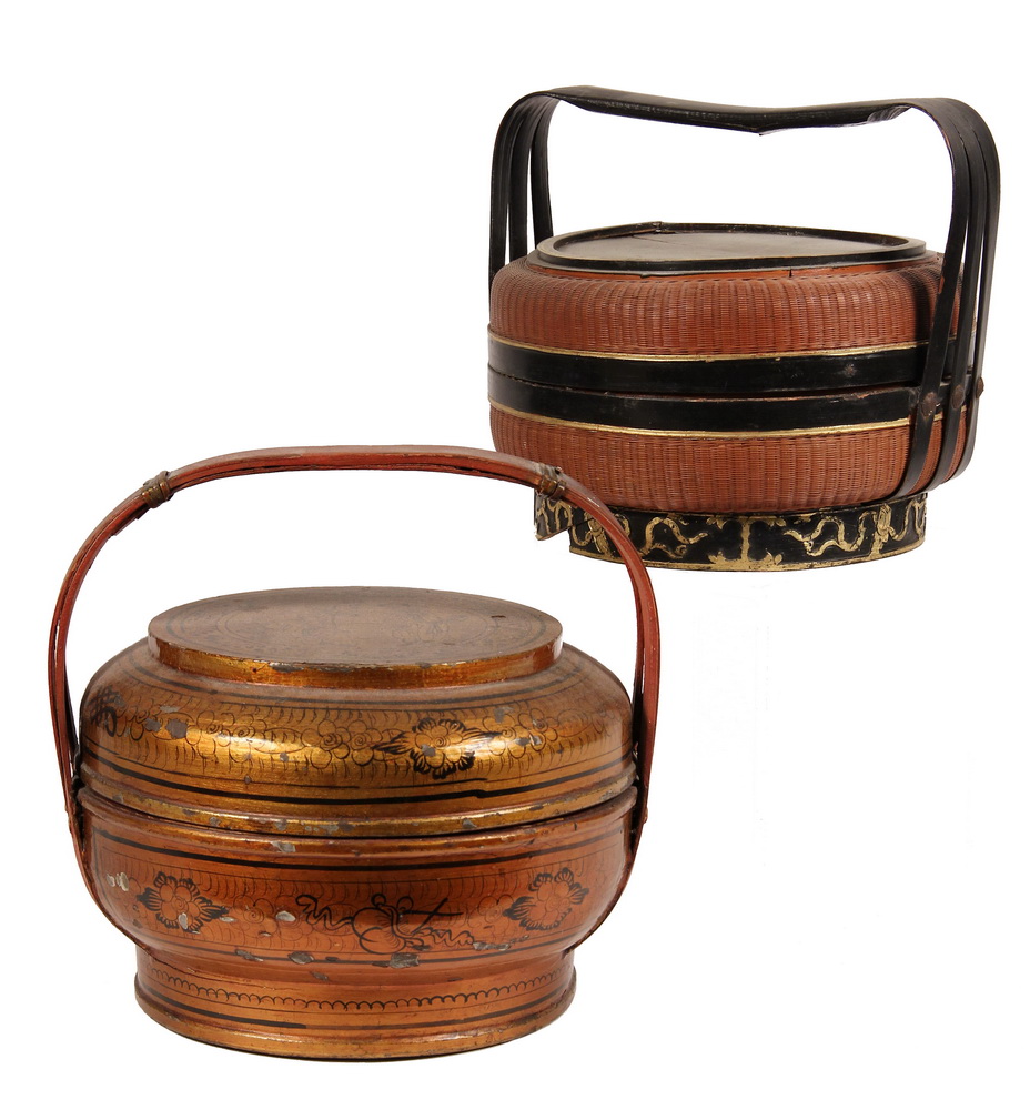 Appraisal: FINE CHINESE BASKETS - Woven Lacquered th c Food Carriers