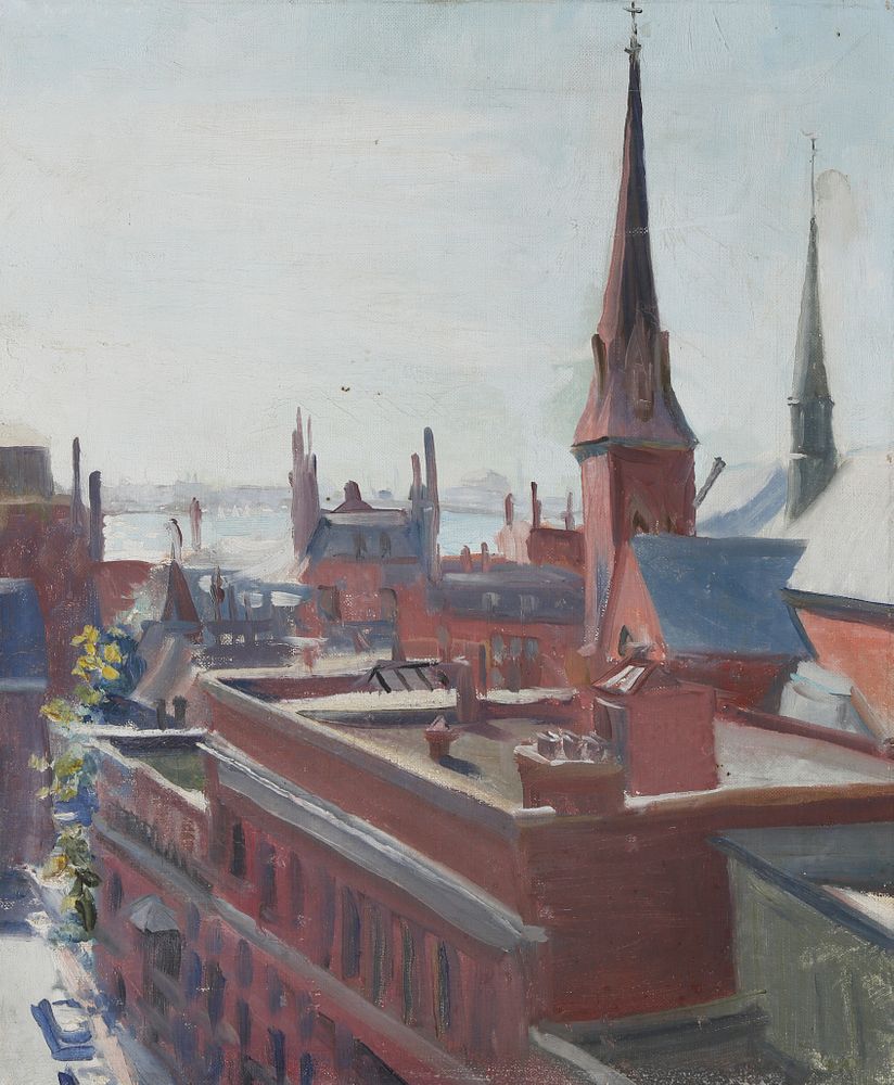 Appraisal: Oil on Canvas View of Beacon Hill From Above circa