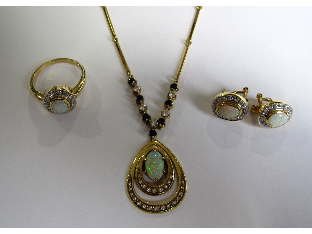 Appraisal: A suite of jewellery comprising ct gold opal sapphire and