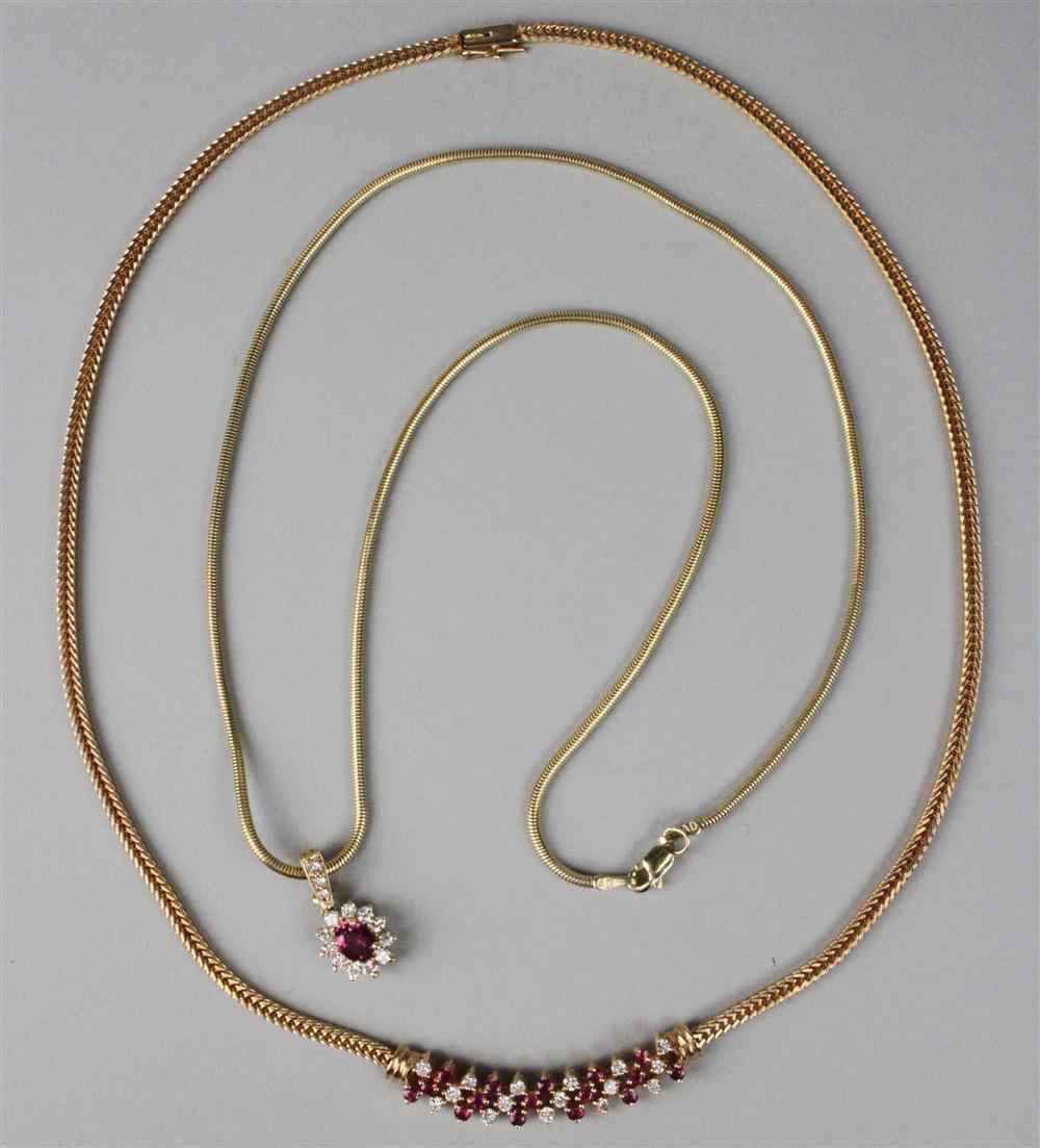 Appraisal: LADY'S GOLD DIAMOND AND RUBY NECKLACE with a k yellow