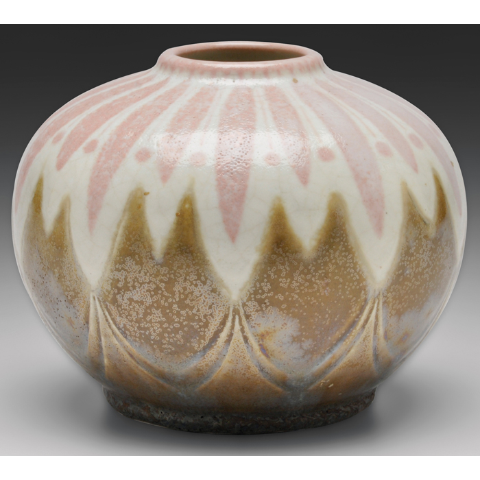 Appraisal: Emile Diffloth vase round shape with stylized designs in pink