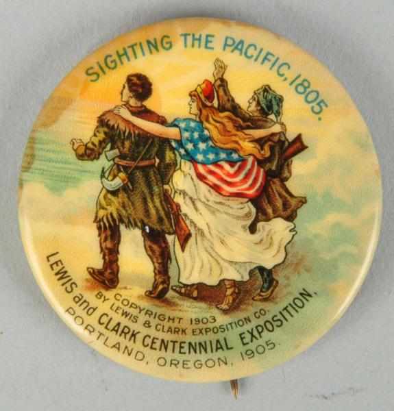 Appraisal: Lewis Clark Pinback Button Slight foxing Condition Excellent Size -