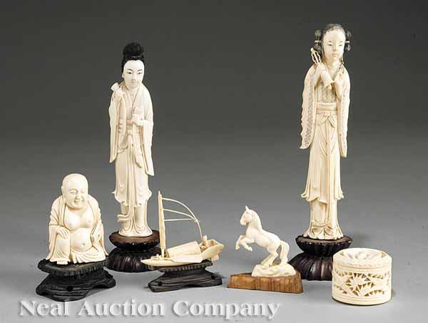 Appraisal: A Group of Six Chinese Carved Ivory Objects including a