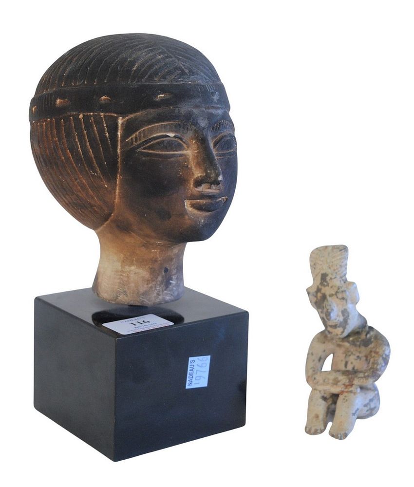 Appraisal: Two Piece Lot to include Egyptian Carved Stone Bust of