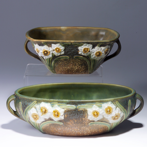 Appraisal: Two ROSEVILLE Jonquil bowls one ovoid and one four-sided Unmarked