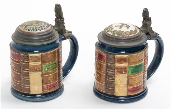 Appraisal: Sale Lot A Pair of Mettlach Pewter Mounted Steins th