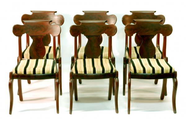 Appraisal: A set of six Classical armchairs Shaped backs Later striped