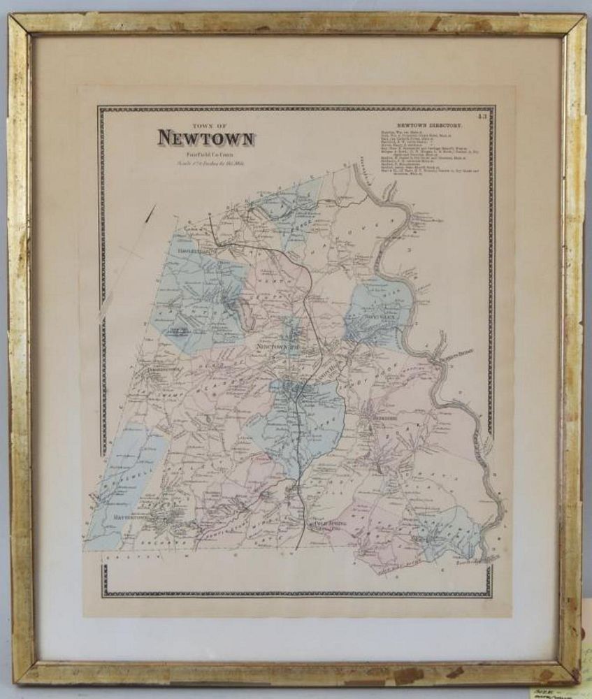 Appraisal: Framed Map of Newtown CT Fairfield Co CT Scale to