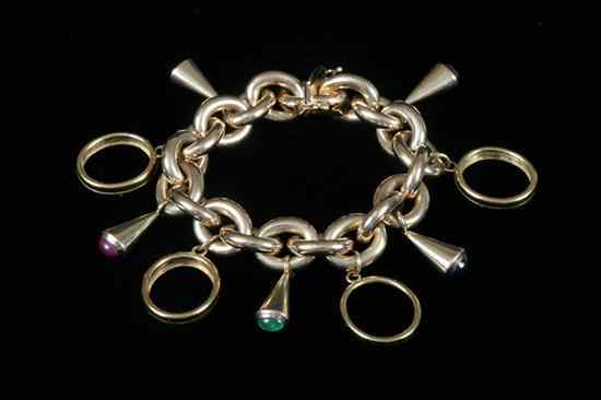 Appraisal: ITALIAN K YELLOW GOLD AND RUBY SAPPHIRE AND EMERALD FLEXIBLE