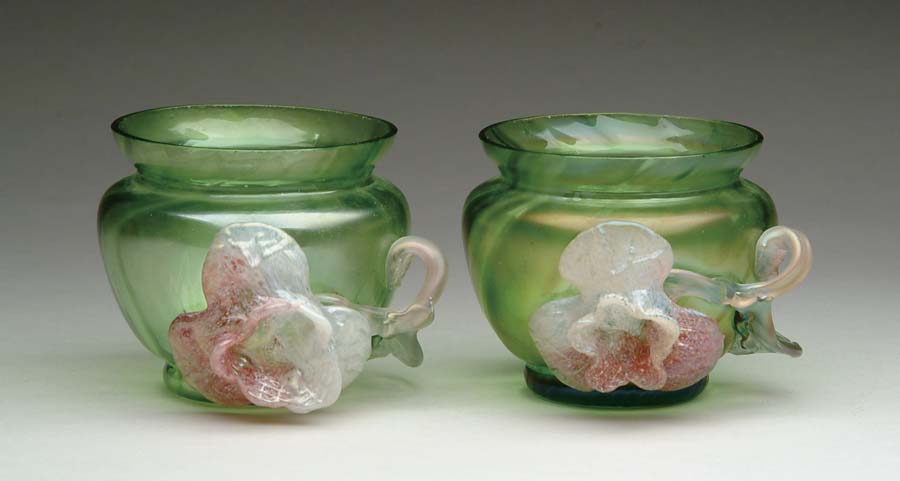 Appraisal: PAIR OF ART GLASS VASES Nice Victorian vases have green