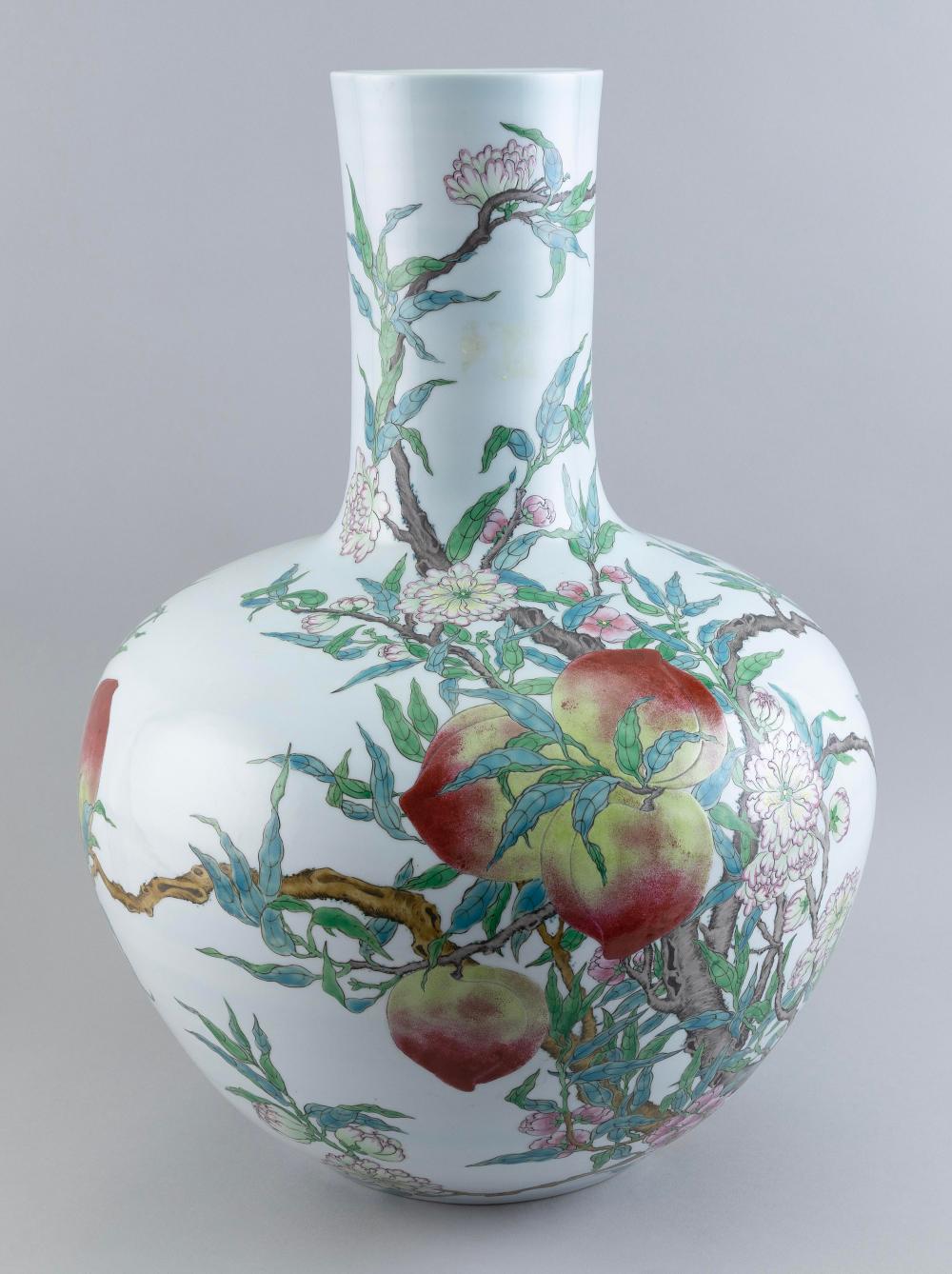 Appraisal: CHINESE NINE-PEACH PORCELAIN BOTTLE VASE TH CENTURY HEIGHT CHINESE NINE-PEACH