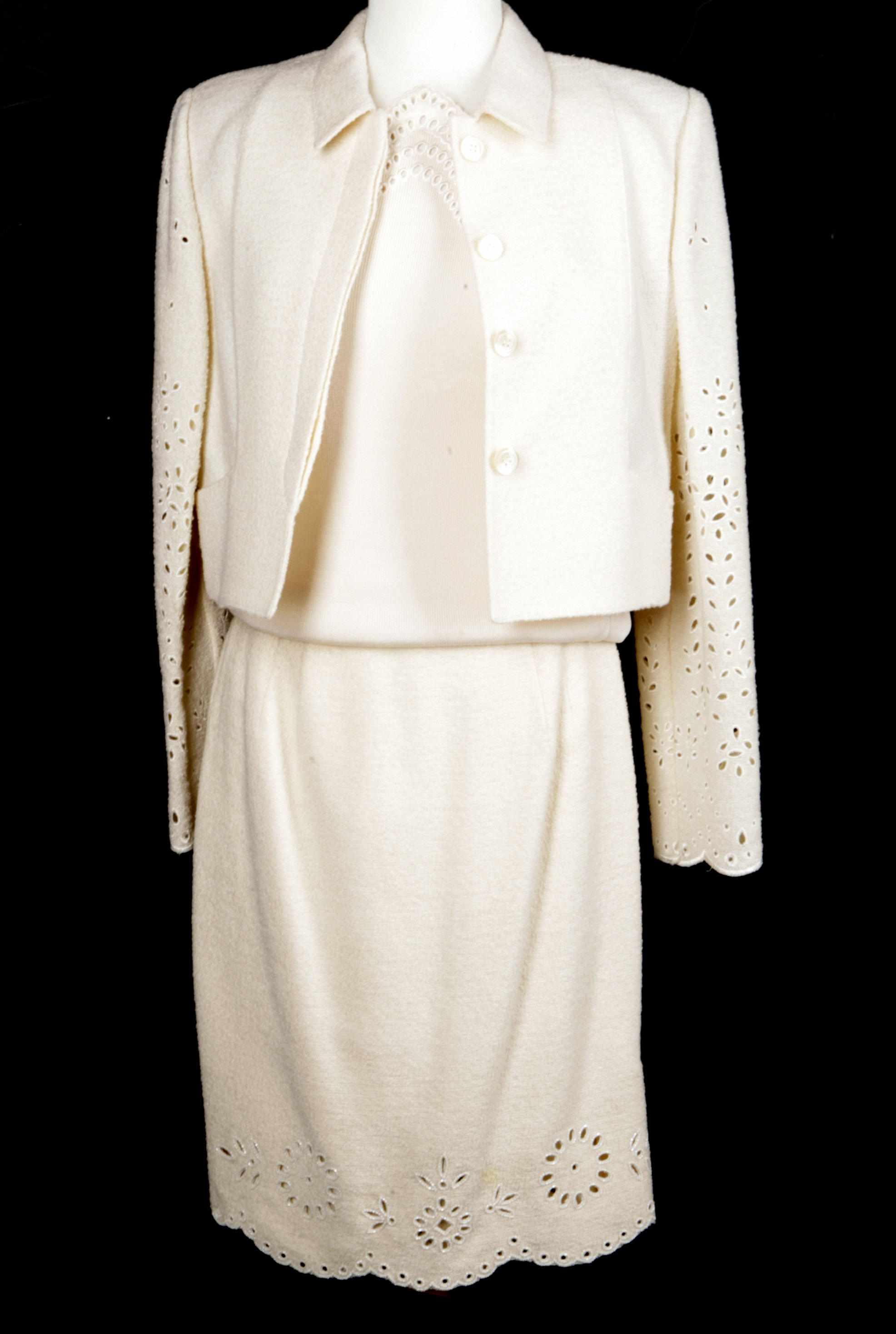 Appraisal: A Valentino cream boucle jacket and skirt suit jacket size