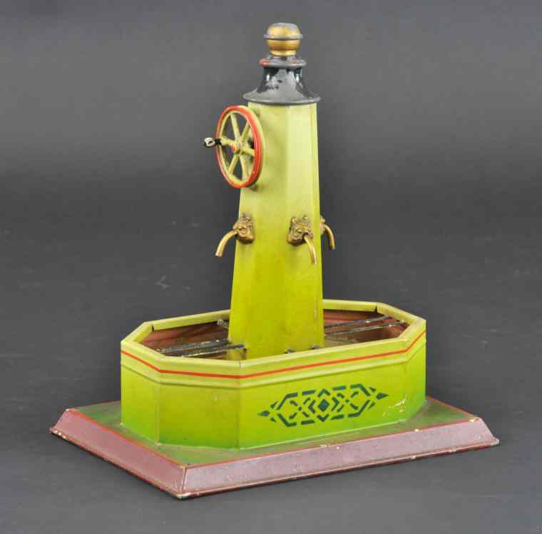 Appraisal: DOLL FOUNTAIN ACCESSORY Germany hand painted tin extensive detail to