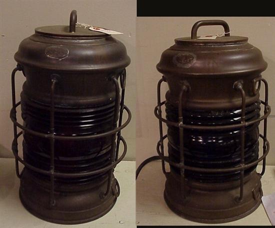 Appraisal: Pair of brass and glass marine lanterns electrified one by