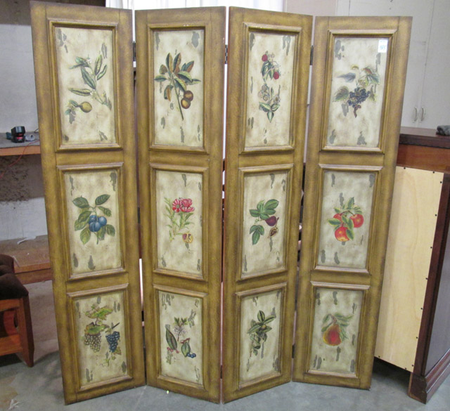 Appraisal: DECORATIVE FOUR-PANEL BOTANICAL FLOOR SCREEN each panel featuring a column