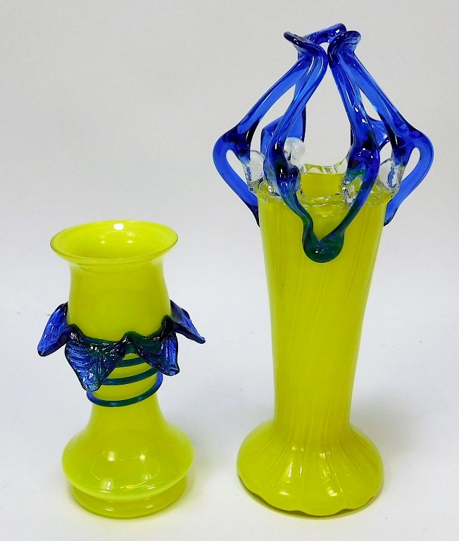 Appraisal: PC Kralik Vivid Yellow Bohemian Art Glass Vases Bohemia th