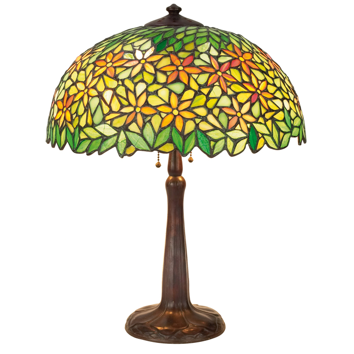 Appraisal: Handel lamp leaded glass shade with red flowers and multicolored