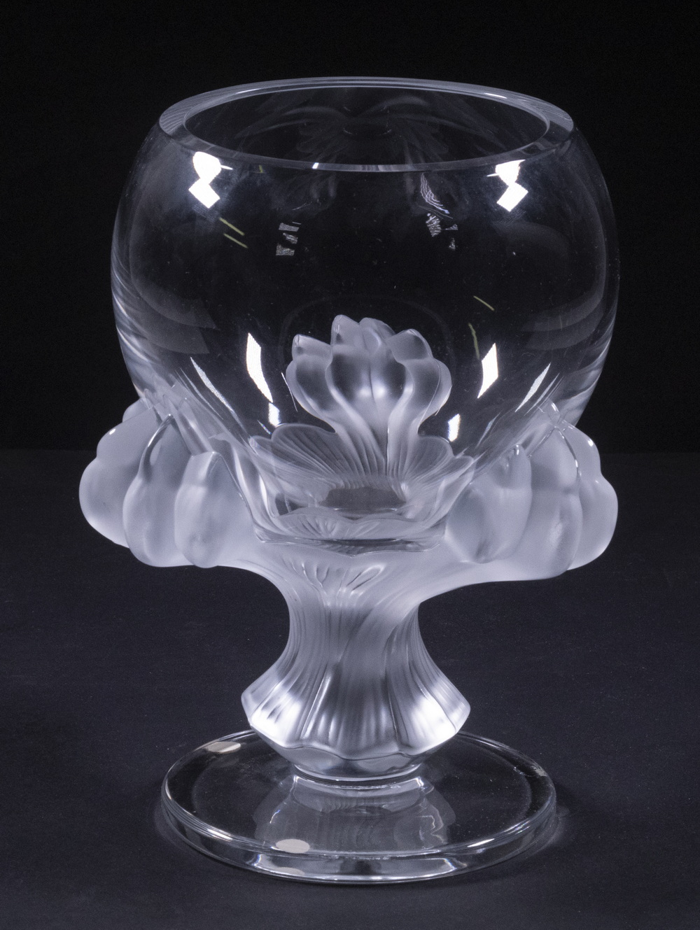 Appraisal: LALIQUE BAGHERRA FOOTED VASE French Art Glass Footed Vessel with