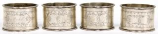 Appraisal: Continental Silver Monogrammed Napkin Rings Possibly Dutch with beaded edges