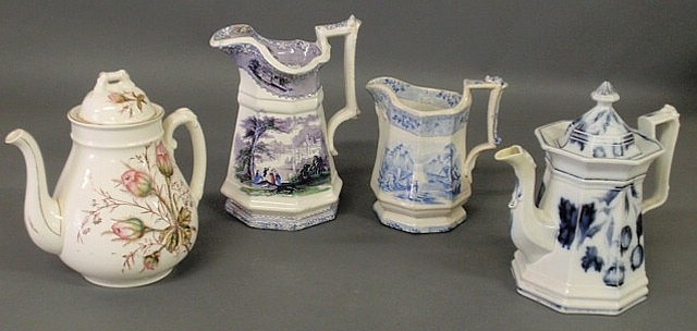 Appraisal: Two ironstone pitchers a coffeepot and a ceramic coffeepot largest