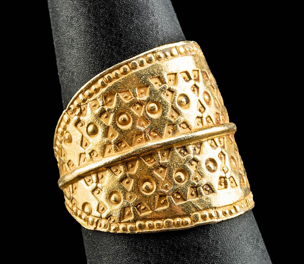 Appraisal: Gorgeous th C Viking Gold Ring Stamped Motif Northern Europe