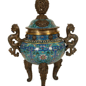 Appraisal: A Chinese Gilt and Enameled Bronze Mounted Cloisonne Censer th