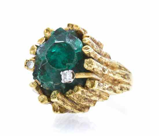 Appraisal: A Karat Yellow Gold and Synthetic Emerald Ring containing a