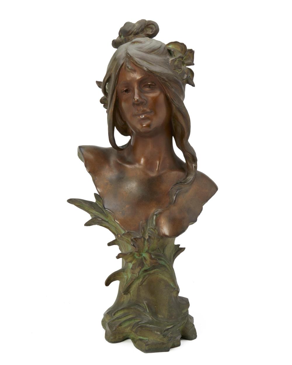 Appraisal: AFTER LOUIS MOREAU - BUST OF A WOMAN PATINATED BRONZE