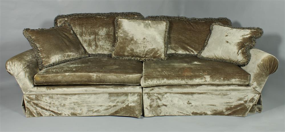 Appraisal: MICHAEL TAYLOR OVERSIZED GRAY SILK VELVET COVERED SOFA ESTATE OF