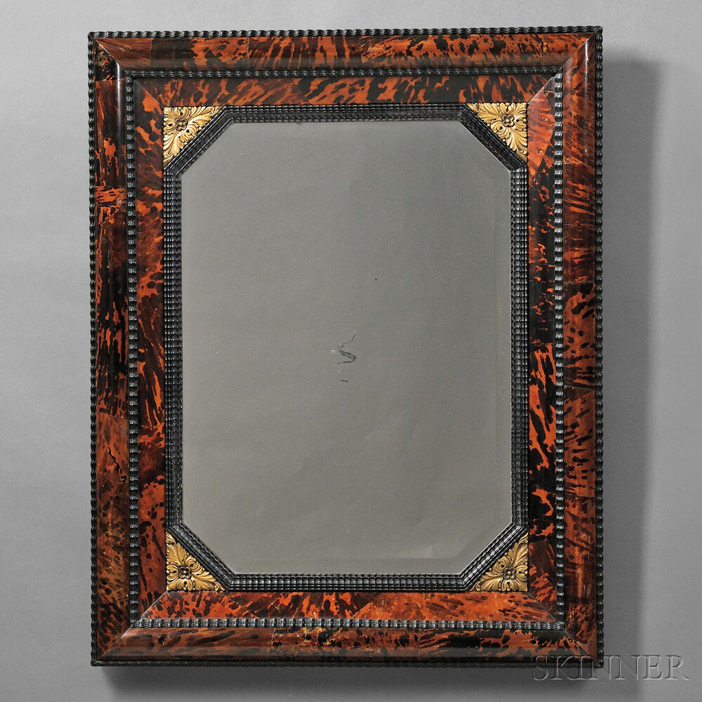 Appraisal: Flemish Shell-framed Mirror th century rectangular beveled-edge mirror plate within