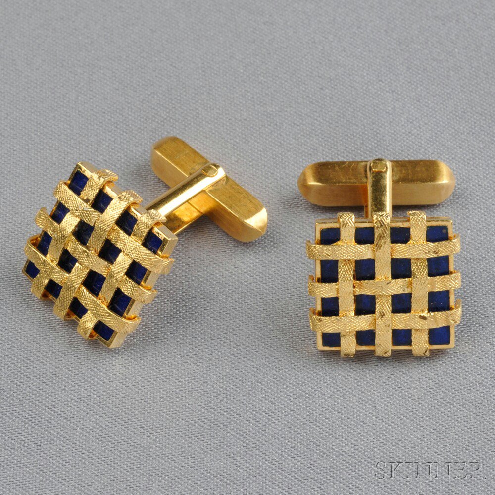 Appraisal: kt Gold and Lapis Cuff Links Italy each with lapis