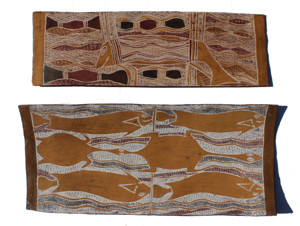 Appraisal: PIECE ABORIGINAL TREE BARK PAINTINGS YIRRKALA Arnhem Land Turtles and