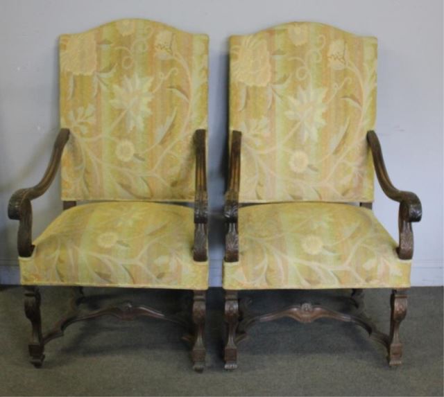 Appraisal: Pair of Upholstered Throne Chairs From an East nd Street