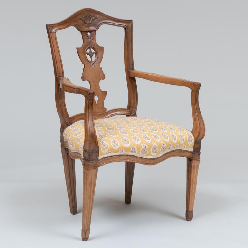 Appraisal: Louis XVI Style Provincial Fruitwood Armchair x x in height