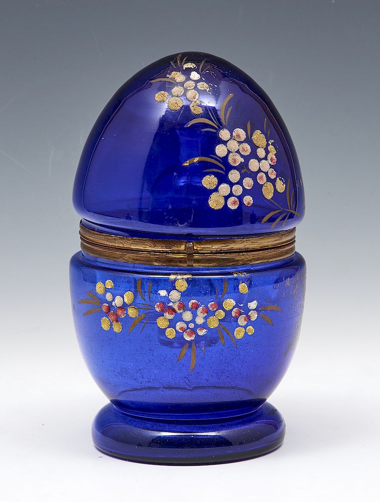 Appraisal: Cobalt glass egg with cordial set interior Cobalt glass egg