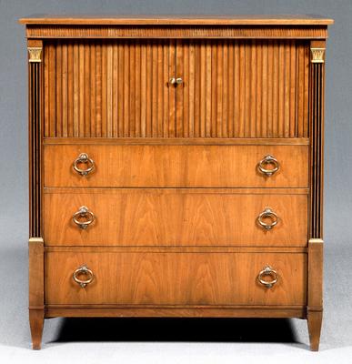 Appraisal: Baker Biedermeier style tambour desk two tambour doors over three