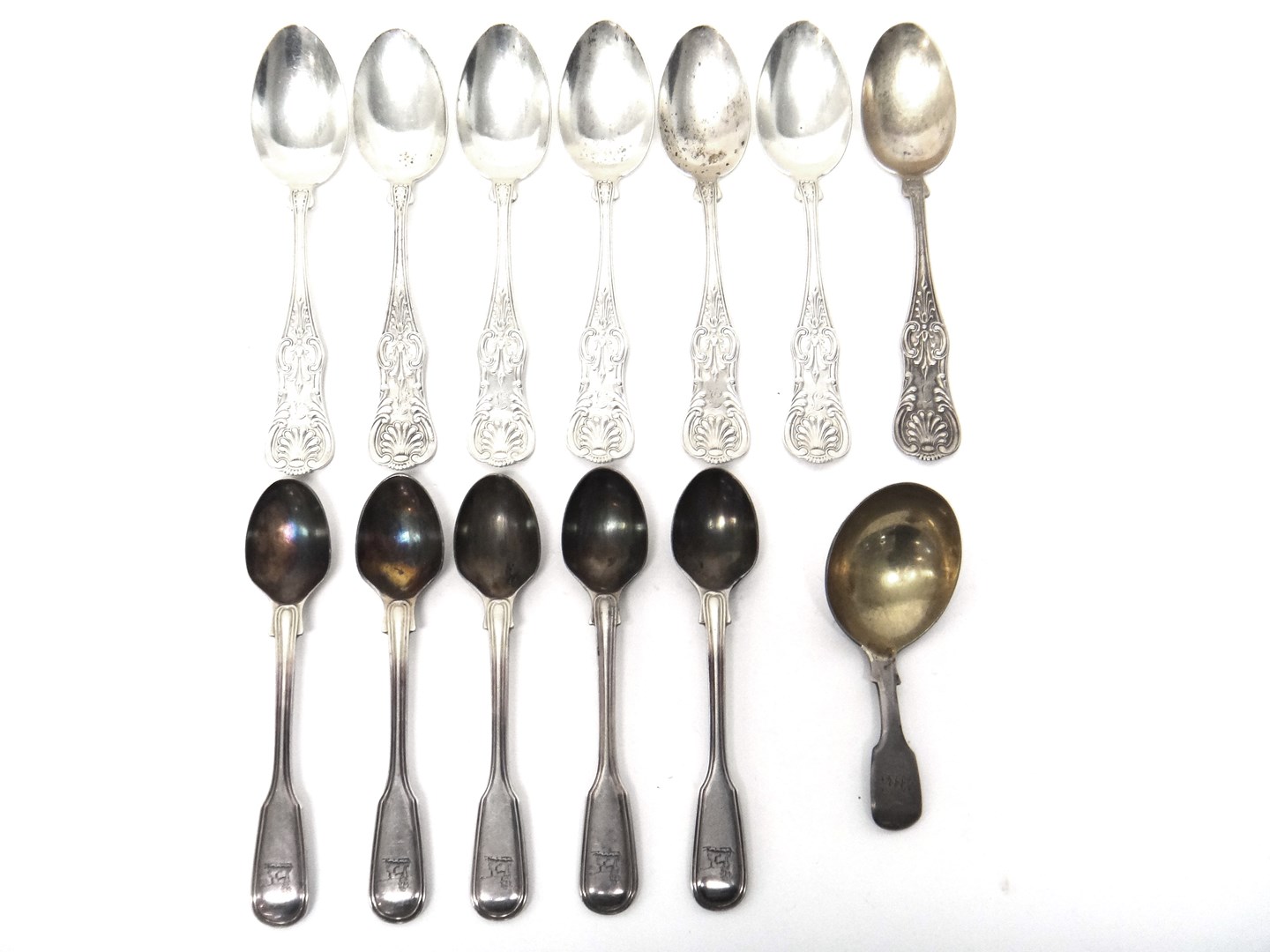 Appraisal: Five silver double struck fiddle and thread pattern egg spoons